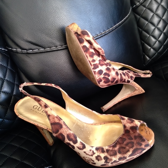 Guess cheetah print slingback peep toe heels 7.5 - Picture 8 of 9